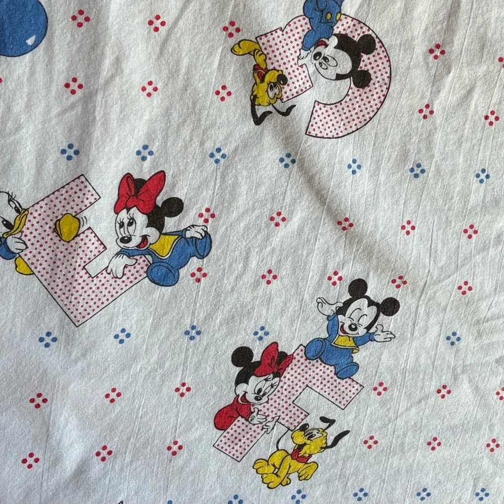 Vintage 1984 Dundee Fitted Mini Crib Sheet Baby Mickey Alphabet Print Cotton